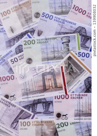 Money, currency of Denmark, Danish krone banknotes. Denmark, Danish money Money, currency of Denmark, Danish krone banknotes. Denmark, Danish money 139908032