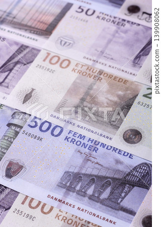 Money, currency of Denmark, Danish krone banknotes. Denmark, Danish money Money, currency of Denmark, Danish krone banknotes. Denmark, Danish money 139908062