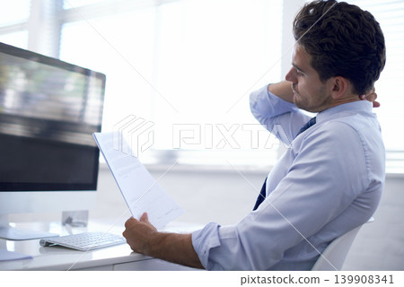 Contract administrator, man and office with document to draft, review and report for business policy. Compliance, regulations and paperwork for recommendation with research, feedback and advice. Contract administrator, man and office with document to draft, review and report for business policy. Compliance, regulations and paperwork for recommendation with research, feedback and advice. 139908341