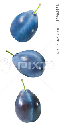 set of falling flying soaring plums isolated on white background set of falling flying soaring plums isolated on white background 139908488