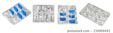 set of pill blisters full and empty isolated on white background set of pill blisters full and empty isolated on white background 139908491