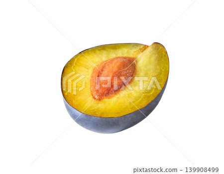 sliced plum, isolated on white background with clipping path 139908499