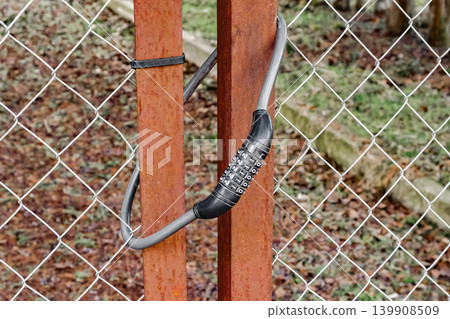cable combination lock on the hanging gate cable combination lock on the hanging gate 139908509