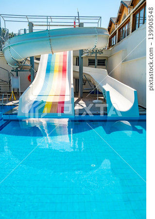 water slides in the water park in the pool water slides in the water park in the pool 139908548