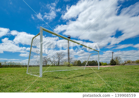 soccer gates on a soccer field with grass 139908559