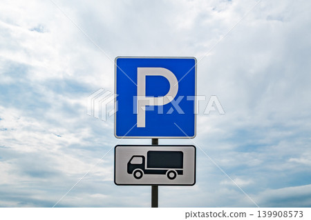 truck parking road sign on sky background truck parking road sign on sky background 139908573