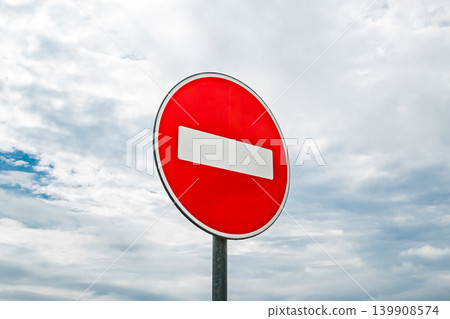 no entry road sign against the sky no entry road sign against the sky 139908574