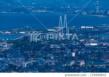 Shinminato Bridge as seen from the summit of Mt. Futakami Shinminato Bridge as seen from the summit of Mt. Futakami 139908642