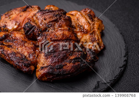 Chicken or turkey, poultry breast baked on the grill or barbecue. Grilled chicken 139908768