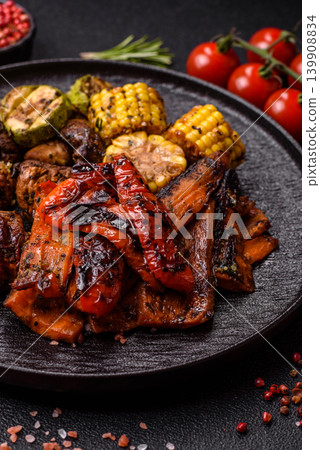Vegetables such as corn, bell peppers, zucchini, and grilled mushrooms. Grilled vegetables Vegetables such as corn, bell peppers, zucchini, and grilled mushrooms. Grilled vegetables 139908834