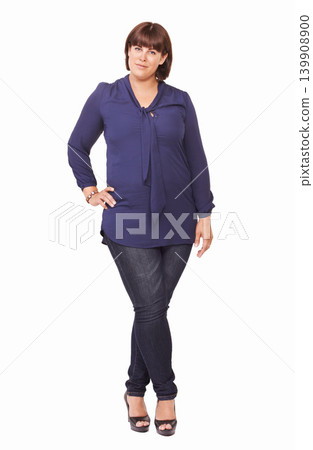 Portrait, fashion and outfit with plus size woman in studio isolated on white background for style. Clothes, confidence or trendy model with attitude in clothing and high heels for casual wear Portrait, fashion and outfit with plus size woman in studio isolated on white background for style. Clothes, confidence or trendy model with attitude in clothing and high heels for casual wear 139908900
