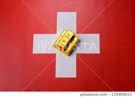 Swiss gold bars or ingots as a tool for balance, financial investment, and savings. Swiss gold bars 139909033
