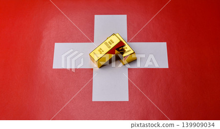 Swiss gold bars or ingots as a tool for balance, financial investment, and savings. Swiss gold bars 139909034