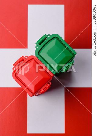 Bins for garbage, a conceptual background for selective and recycling waste disposal. Bins for trash 139909063