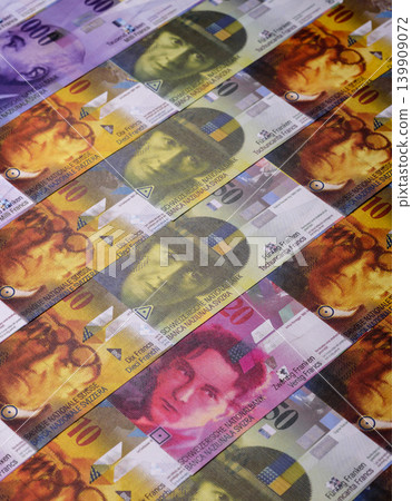 Switzerland, Swiss franc paper money and coins, financing and commodity exchange. Swiss currency Switzerland, Swiss franc paper money and coins, financing and commodity exchange. Swiss currency 139909072