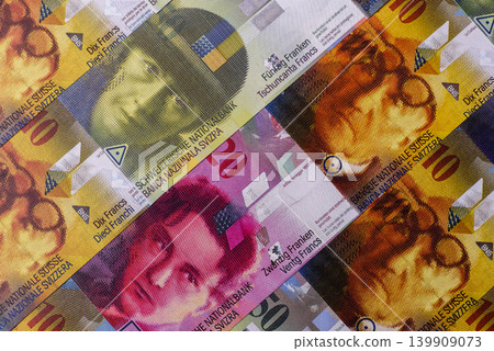 Switzerland, Swiss franc paper money and coins, financing and commodity exchange. Swiss currency 139909073