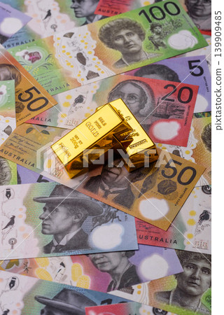 Australian gold bars or ingots as a tool for balance, financial investment. Australian gold bars 139909485