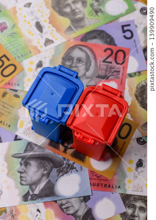 Bins for garbage, a conceptual background for selective and recycling waste disposal. Bins for trash Bins for garbage, a conceptual background for selective and recycling waste disposal. Bins for trash 139909490
