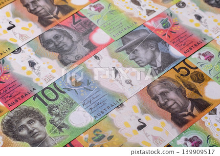 Australia, Australian paper money and coins, cash for financial transactions. Australian dollars 139909517