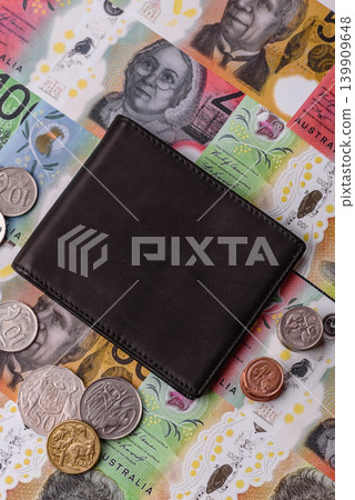 Australia, Australian dollar paper money and coins, financing exchange. Australian currency 139909648