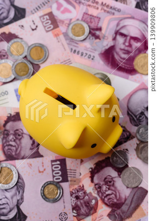 A piggy bank as a concept for storing, accumulating, and saving financial resources. A piggy bank 139909806