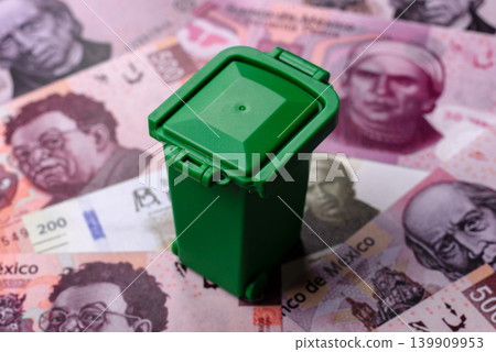 Bins for garbage, a conceptual background for selective and recycling waste disposal. Bins for trash Bins for garbage, a conceptual background for selective and recycling waste disposal. Bins for trash 139909953