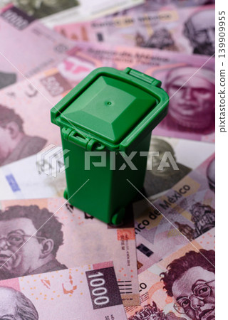 Bins for garbage, a conceptual background for selective and recycling waste disposal. Bins for trash 139909955