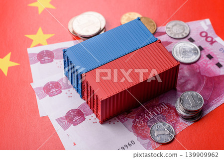 Cargo container on the china flag as a conceptual backdrop for goods export. Cargo container Cargo container on the china flag as a conceptual backdrop for goods export. Cargo container 139909962