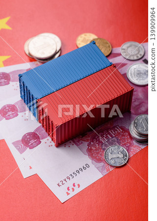 Cargo container on the china flag as a conceptual backdrop for goods export. Cargo container Cargo container on the china flag as a conceptual backdrop for goods export. Cargo container 139909964