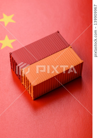 Cargo container on the china flag as a conceptual backdrop for goods export. Cargo container Cargo container on the china flag as a conceptual backdrop for goods export. Cargo container 139909967