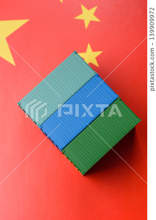 Cargo container on the china flag as a conceptual backdrop for goods export. Cargo container Cargo container on the china flag as a conceptual backdrop for goods export. Cargo container 139909972