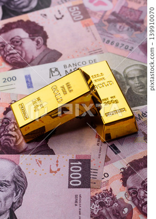 Mexican gold bars or ingots as a tool for balance, financial investment. Mexican gold bars 139910070