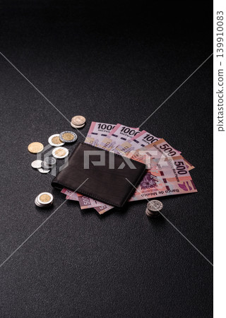 Mexico, Mexican peso, paper money and coins, financing and commodity exchange. Mexican currency Mexico, Mexican peso, paper money and coins, financing and commodity exchange. Mexican currency 139910083