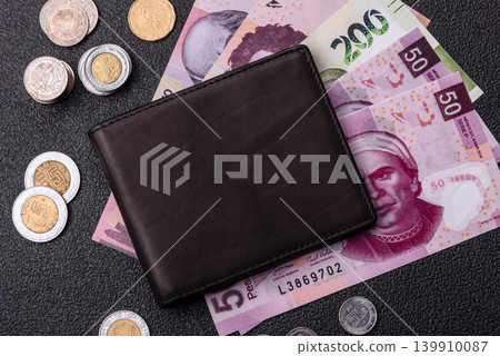 Mexico, Mexican peso, paper money and coins, financing and commodity exchange. Mexican currency Mexico, Mexican peso, paper money and coins, financing and commodity exchange. Mexican currency 139910087