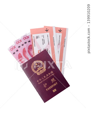 China, Chinese passport with money and flight tickets. Chinese passport China, Chinese passport with money and flight tickets. Chinese passport 139910209