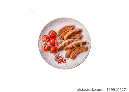 Grilled or barbecued chicken sausages for the dinner table. Grilled sausages Grilled or barbecued chicken sausages for the dinner table. Grilled sausages 139910227