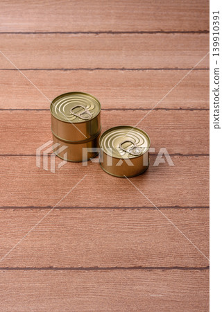 A metal tin can of meat, fish, or dog or cat food. A tin can of food 139910391