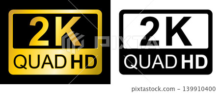 Golden Quad Hd 2K high definition symbol. Quad HD Definition Monitor Resolution Screen Concept 139910400