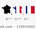 Detailed black silhouette France map and France map with flag clipped on it 139910402