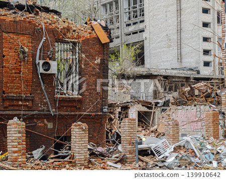 Ancient historical building destroyed by russian ballistic missile 139910642