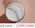 glass of milk on pink background 139911000