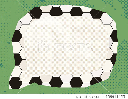 Speech bubble with soccer ball pattern, Vector crumpled paper text box for sport planners and posters for events Speech bubble with soccer ball pattern, Vector crumpled paper text box for sport planners and posters for events 139911455
