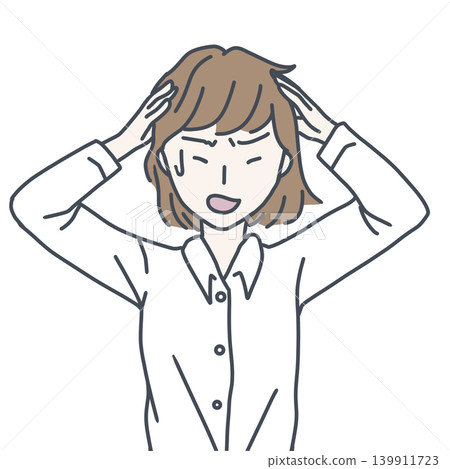 An illustration of a woman looking pale and panicking while carrying something. Failure, trouble. An illustration of a woman looking pale and panicking while carrying something. Failure, trouble. 139911723