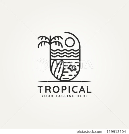 tropical beach island minimalist line art logo tropical beach island minimalist line art logo 139912504