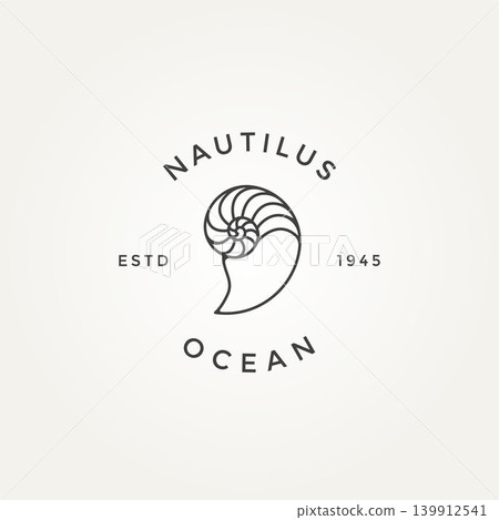 nautilus seashell minimalist line art badge logo 139912541