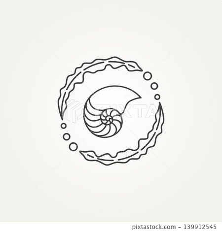 nautilus and seaweed circle line art icon logo nautilus and seaweed circle line art icon logo 139912545