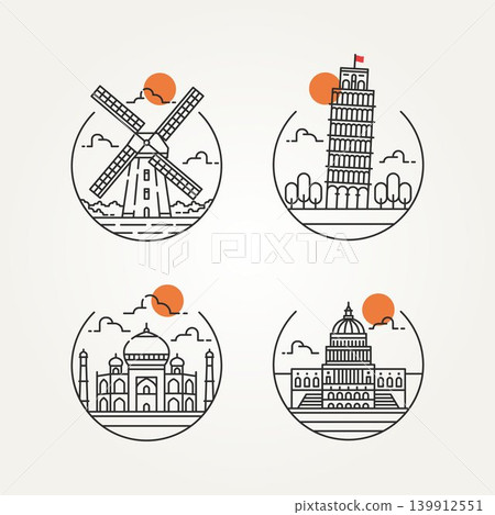 set of world travel landmark line art icon logo set of world travel landmark line art icon logo 139912551