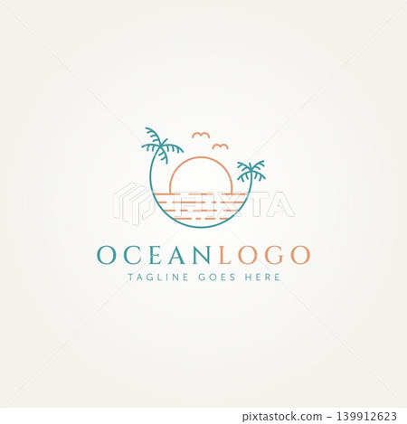 ocean beach minimalist line art logo design 139912623