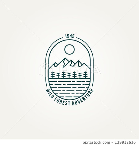 mountain forest adventure line art badge logo mountain forest adventure line art badge logo 139912636
