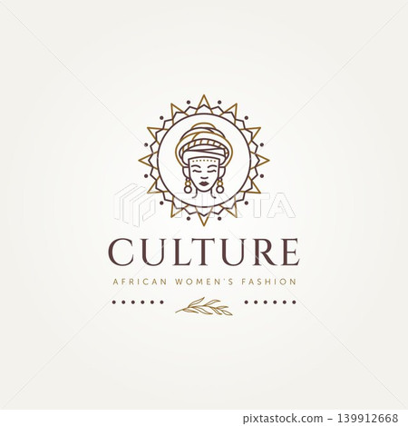 african woman with turban line art logo design 139912668
